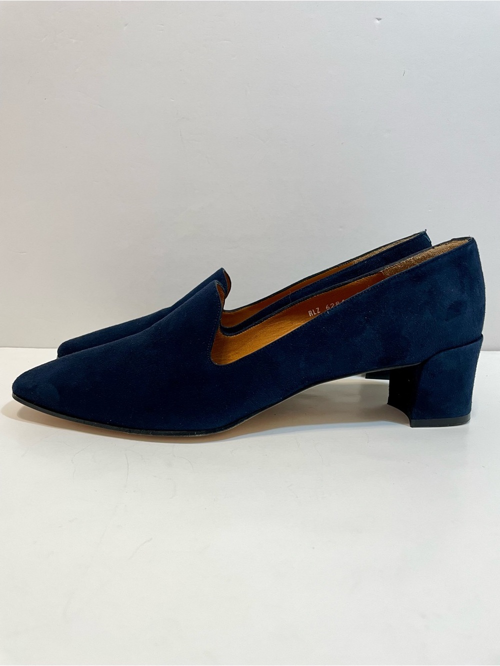 Vintage Ralph Lauren Women’s Suede Block Heel Navy Loafers Size 10 - Picture 6 of 13